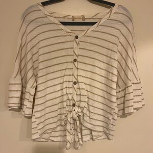 Altar'd State Cream and Brown Knit Top